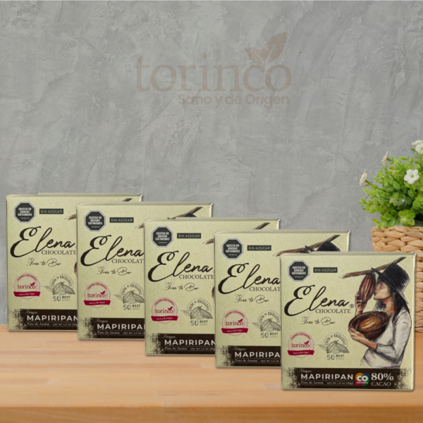 Elena Chocolate en barra 80% Cacao x 40gr, caja de 5 und